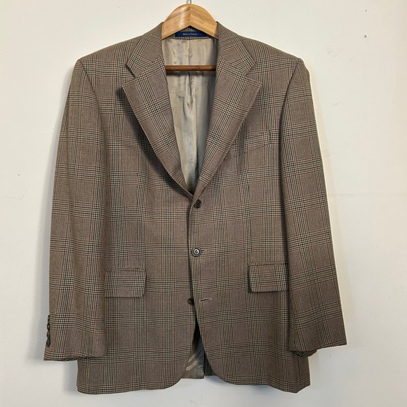 Chaps Ralph Lauren Blazer‎ Mens 40 Brown Glen Plaid Wool 3-Button Sport Coat